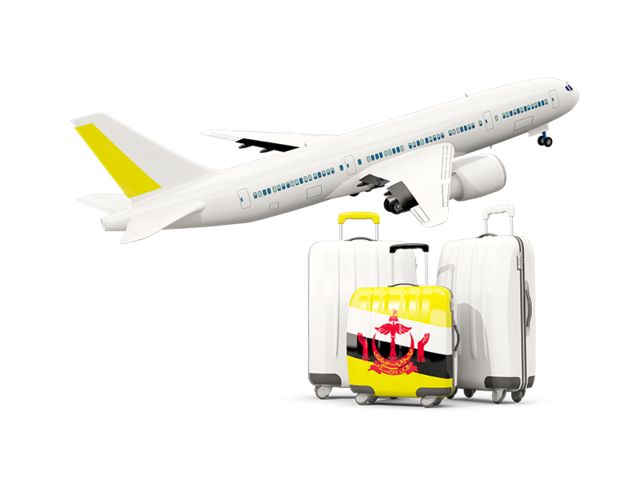 Luggage with airplane. Download flag icon of Brunei at PNG format