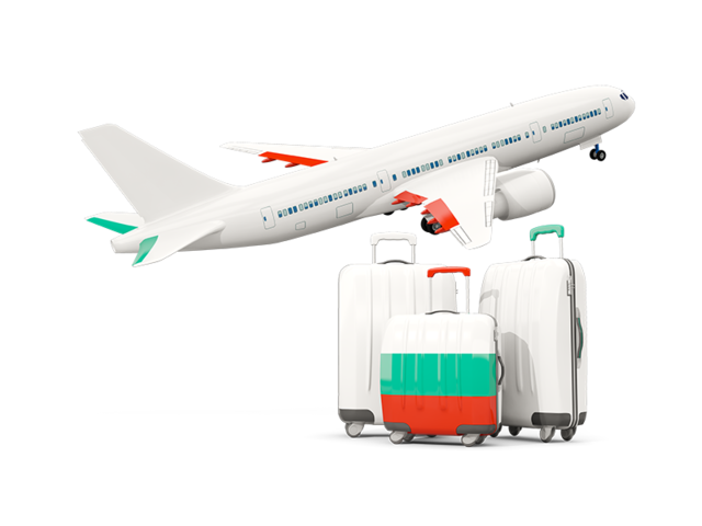 Luggage with airplane. Download flag icon of Bulgaria at PNG format