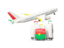 Burkina Faso. Luggage with airplane. Download icon.