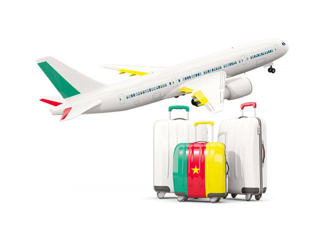 Luggage with airplane. Download flag icon of Cameroon at PNG format