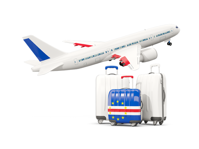 Luggage with airplane. Download flag icon of Cape Verde at PNG format