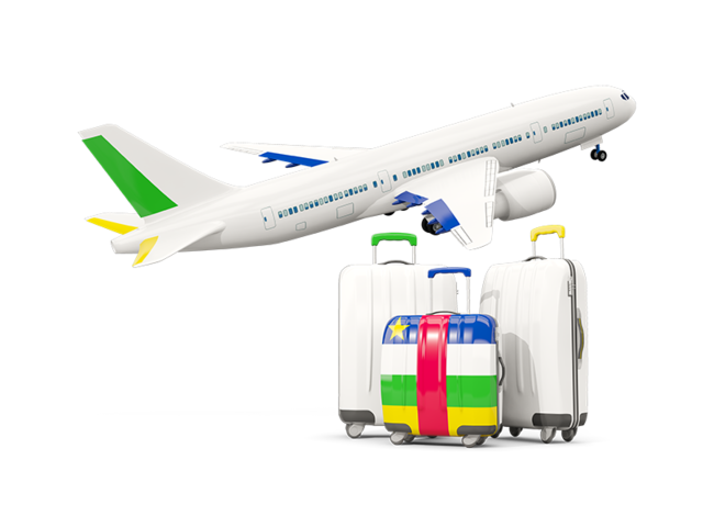 Luggage with airplane. Download flag icon of Central African Republic at PNG format