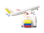 Colombia. Luggage with airplane. Download icon.