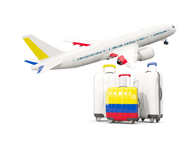 Luggage with airplane. Download flag icon of Colombia at PNG format