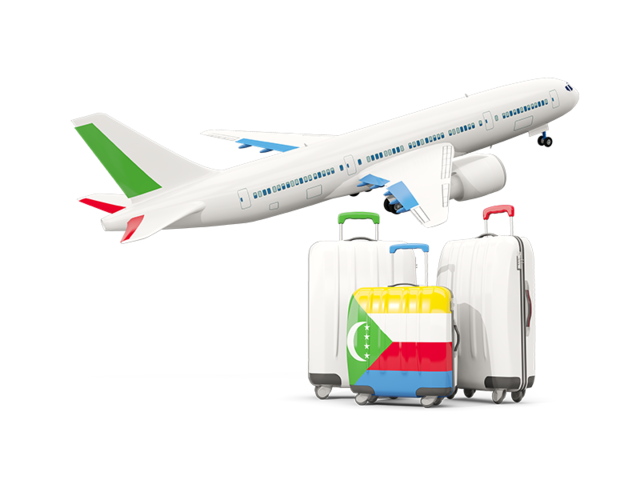 Luggage with airplane. Download flag icon of Comoros at PNG format