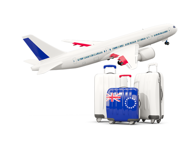 Luggage with airplane. Download flag icon of Cook Islands at PNG format