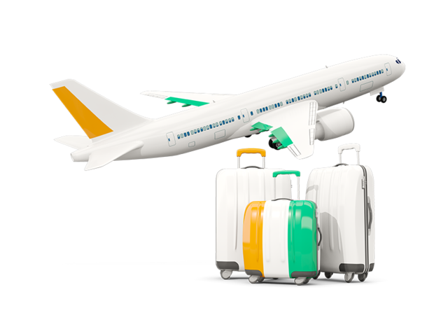 Luggage with airplane. Download flag icon of Cote d'Ivoire at PNG format