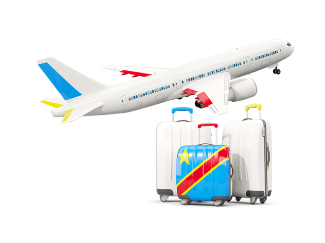 Luggage with airplane. Download flag icon of Democratic Republic of the Congo at PNG format