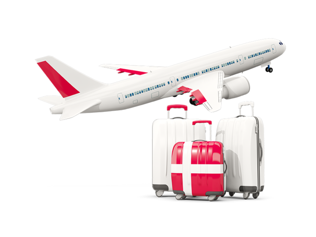 Luggage with airplane. Download flag icon of Denmark at PNG format