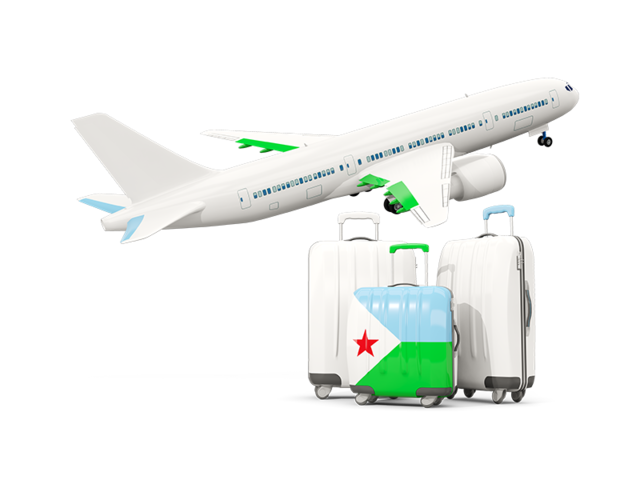 Luggage with airplane. Download flag icon of Djibouti at PNG format