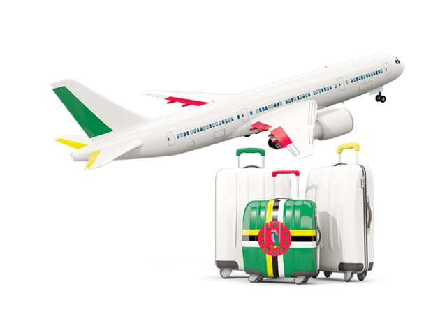 Luggage with airplane. Download flag icon of Dominica at PNG format