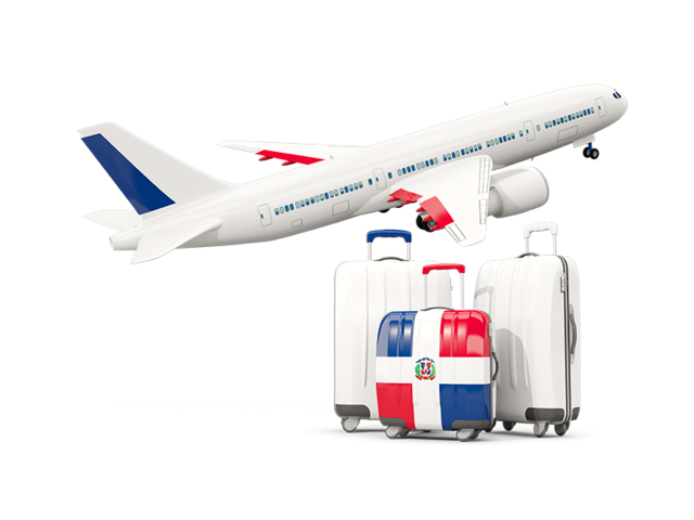 Luggage with airplane. Download flag icon of Dominican Republic at PNG format