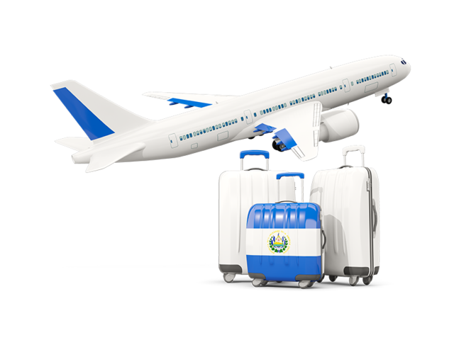 Luggage with airplane. Illustration of flag of El Salvador