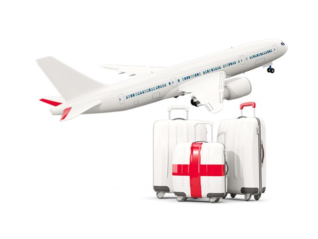 Luggage with airplane. Download flag icon of England at PNG format
