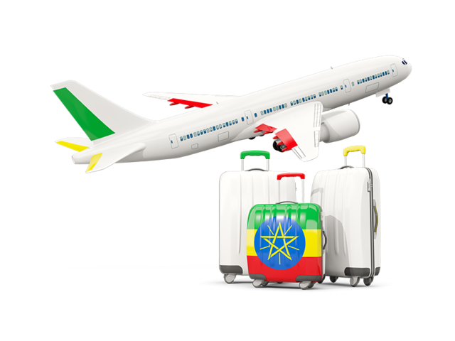 Luggage with airplane. Download flag icon of Ethiopia at PNG format