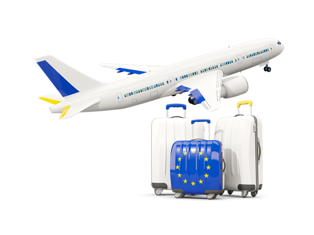 Luggage with airplane. Download flag icon of European Union at PNG format