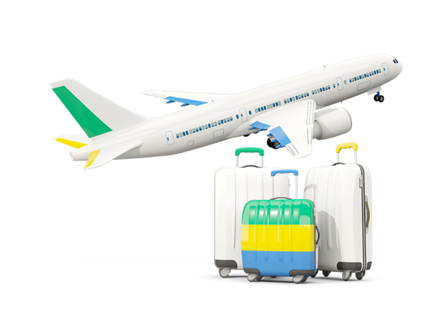 Luggage with airplane. Download flag icon of Gabon at PNG format