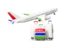 Gambia. Luggage with airplane. Download icon.