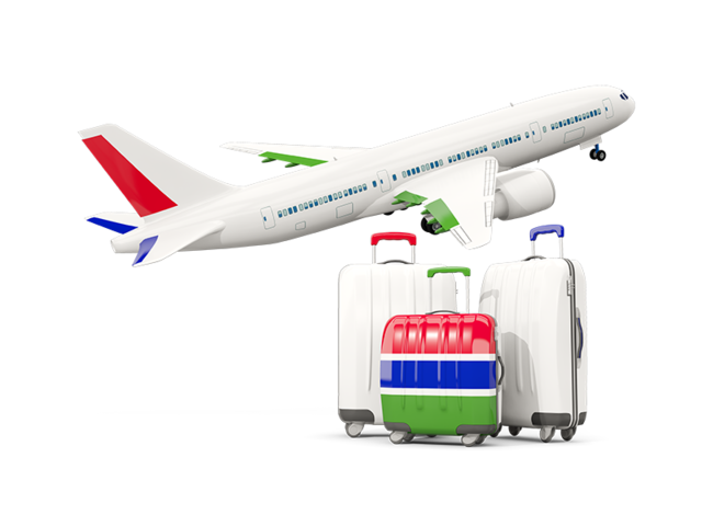 Luggage with airplane. Download flag icon of Gambia at PNG format