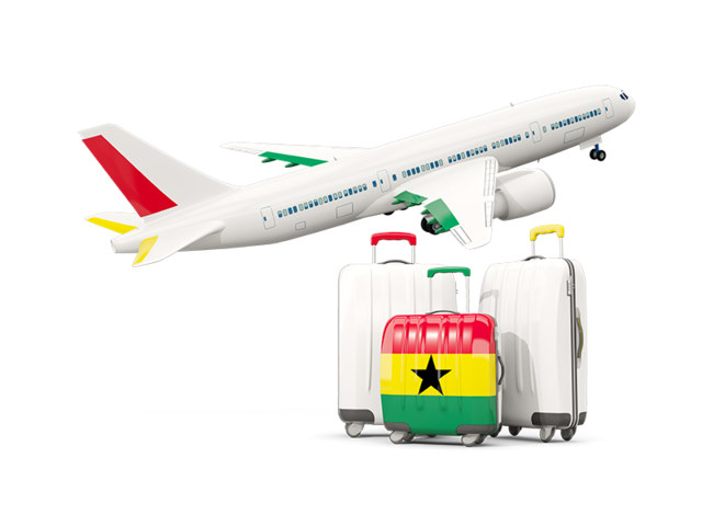 Luggage with airplane. Download flag icon of Ghana at PNG format