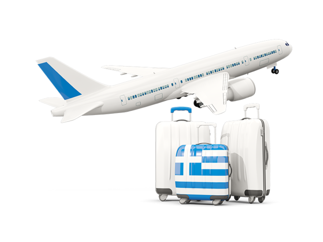 Luggage with airplane. Download flag icon of Greece at PNG format