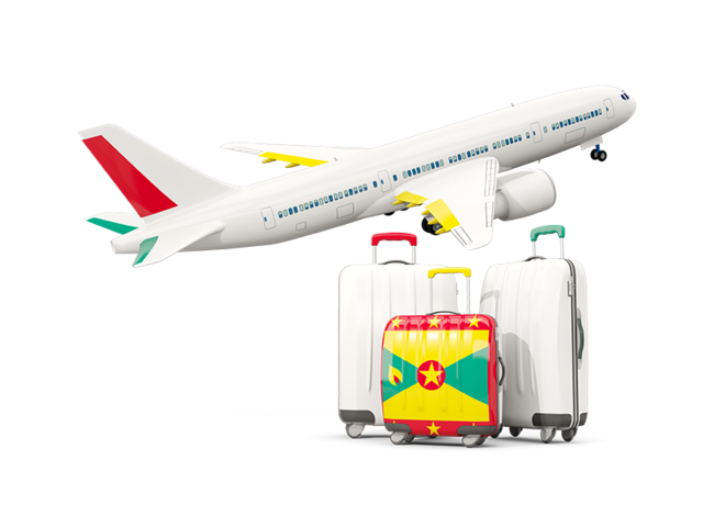 Luggage with airplane. Download flag icon of Grenada at PNG format