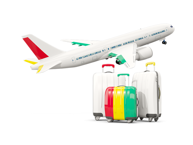 Luggage with airplane. Download flag icon of Guinea at PNG format