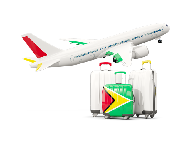 Luggage with airplane. Download flag icon of Guyana at PNG format