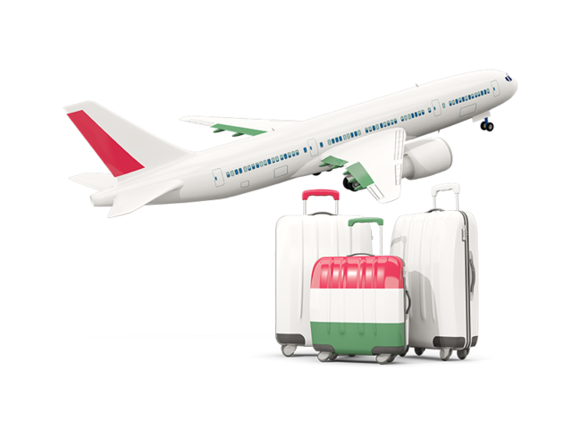 Luggage with airplane. Download flag icon of Hungary at PNG format