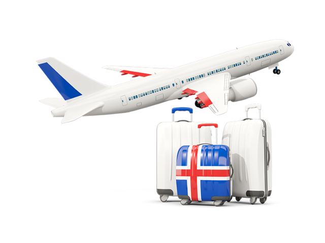 Багаж на фоне самолета. Скачать флаг. Исландия