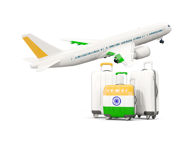 Luggage with airplane. Download flag icon of India at PNG format