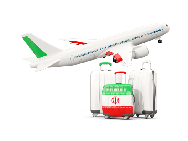 Luggage with airplane. Download flag icon of Iran at PNG format