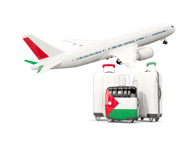 Luggage with airplane. Download flag icon of Jordan at PNG format