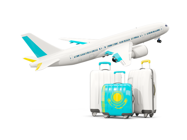 Luggage with airplane. Download flag icon of Kazakhstan at PNG format