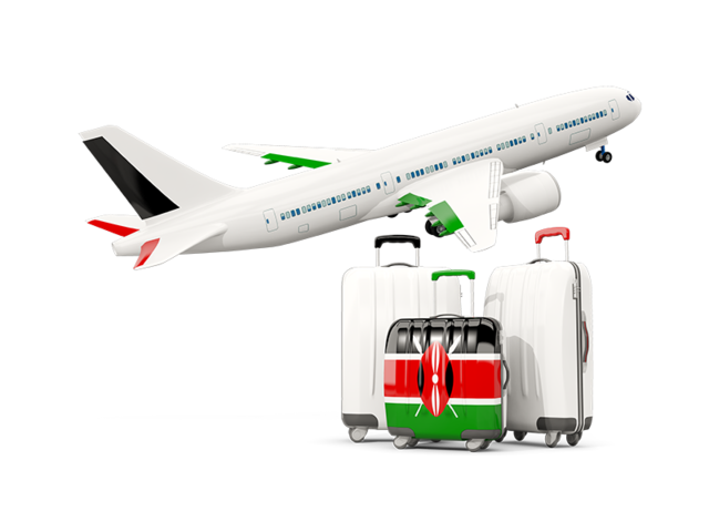 Luggage with airplane. Download flag icon of Kenya at PNG format