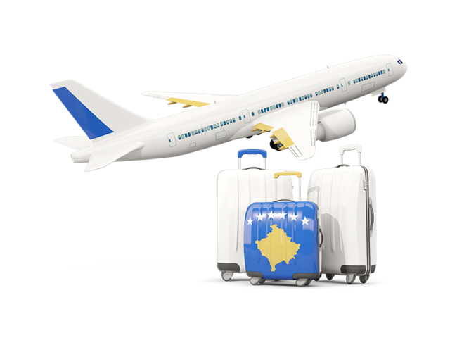 Luggage with airplane. Download flag icon of Kosovo at PNG format