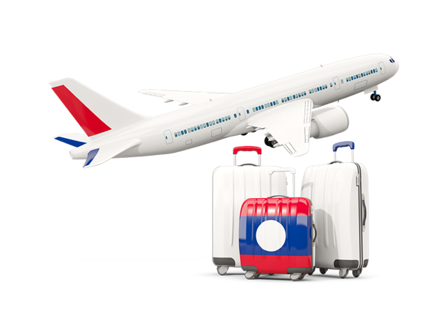 Luggage with airplane. Download flag icon of Laos at PNG format