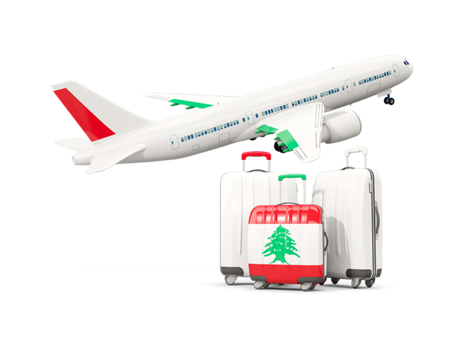 Luggage with airplane. Download flag icon of Lebanon at PNG format