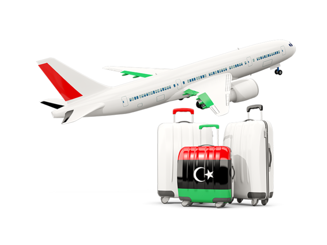 Luggage with airplane. Download flag icon of Libya at PNG format