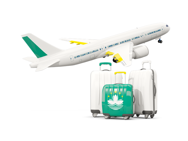 Luggage with airplane. Download flag icon of Macao at PNG format