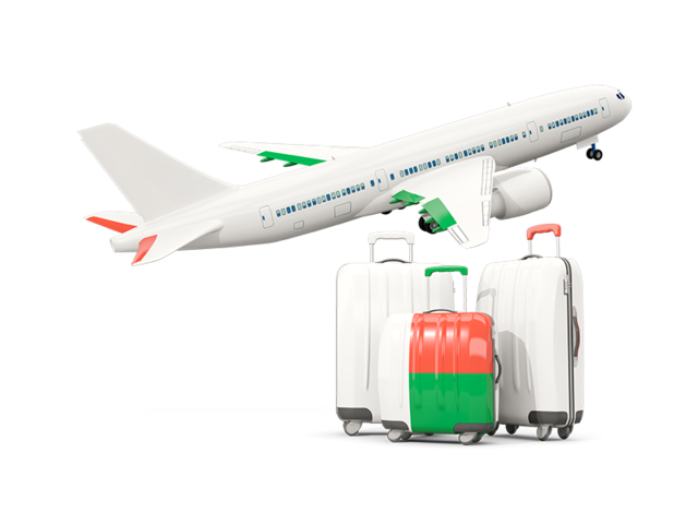 Luggage with airplane. Download flag icon of Madagascar at PNG format