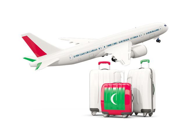 Luggage with airplane. Download flag icon of Maldives at PNG format