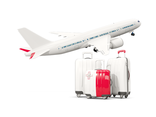 Luggage with airplane. Download flag icon of Malta at PNG format