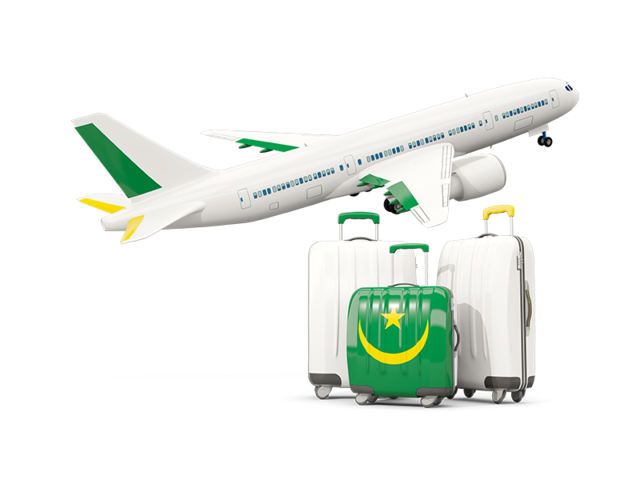 Luggage with airplane. Download flag icon of Mauritania at PNG format