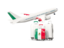 Mexico. Luggage with airplane. Download icon.