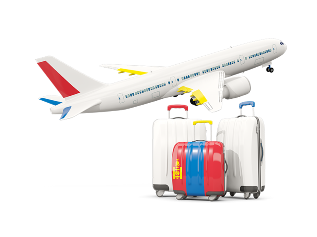 Luggage with airplane. Download flag icon of Mongolia at PNG format