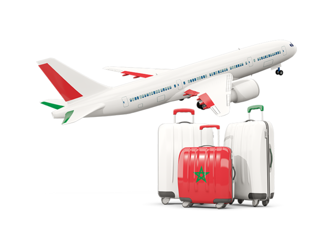 Luggage with airplane. Download flag icon of Morocco at PNG format