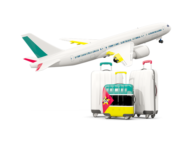 Luggage with airplane. Download flag icon of Mozambique at PNG format