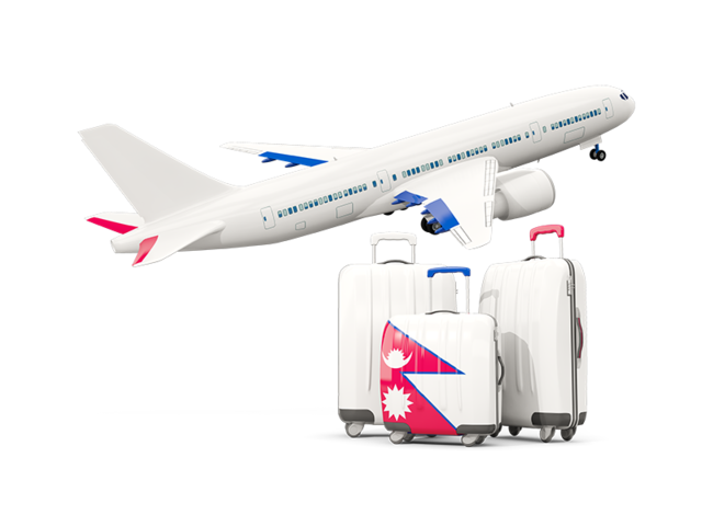 Luggage with airplane. Download flag icon of Nepal at PNG format