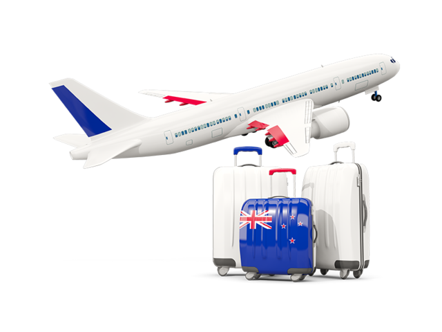 Luggage with airplane. Download flag icon of New Zealand at PNG format